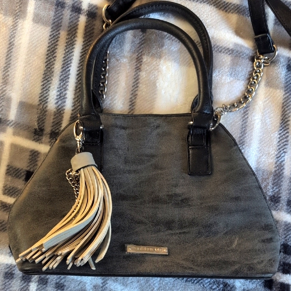 Madison Girl West Black and Gray Satchel with Tassel